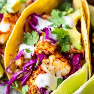 Baja fish tacos topped with fresh cilantro and lime in a taco shell