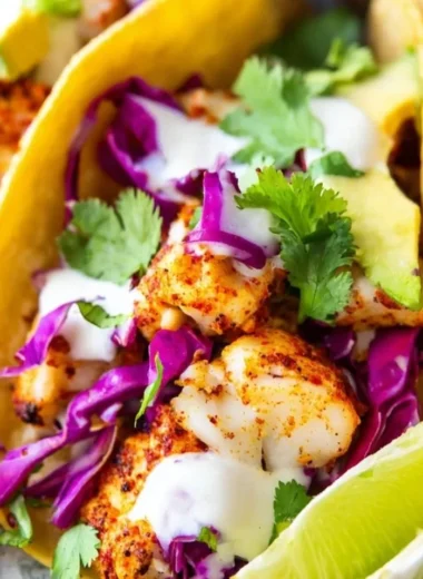Baja fish tacos topped with fresh cilantro and lime in a taco shell