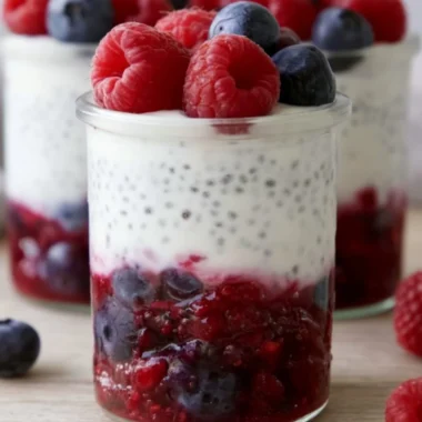 Berry & Chia Yogurt Parfait topped with fresh berries and chia seeds