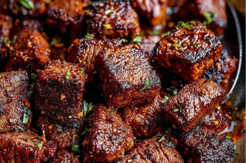 Delicious Cajun Butter Steak Bites served on a plate