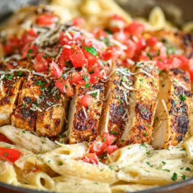 Delicious Cajun Chicken Pasta with creamy sauce and spices served in a bowl.