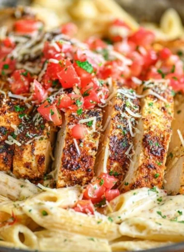 Delicious Cajun Chicken Pasta with creamy sauce and spices served in a bowl.