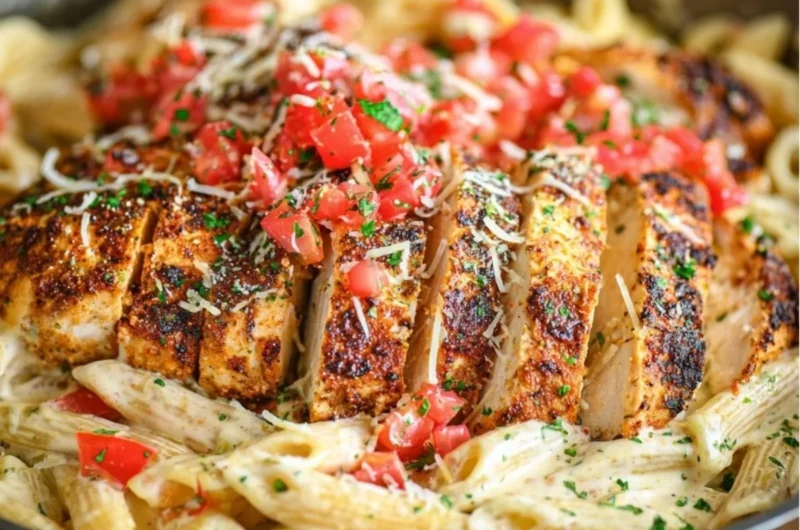 Delicious Cajun Chicken Pasta with creamy sauce and spices served in a bowl.