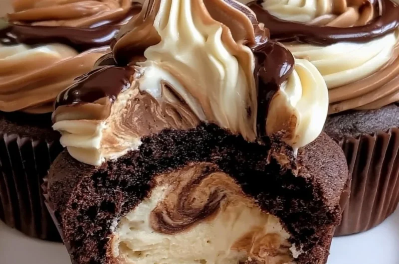 Delicious chocolate coffee cream cupcakes topped with creamy frosting