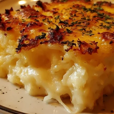 Delicious Cracker Barrel hash brown casserole served in a baking dish