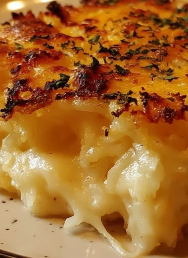 Delicious Cracker Barrel hash brown casserole served in a baking dish