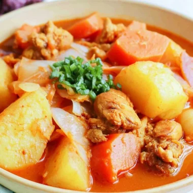Delicious Dakbokkeumtang Korean chicken stew with vegetables and spices