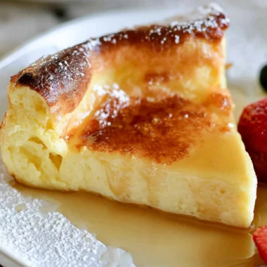 Delicious and fluffy easy German pancakes served with syrup and fruit