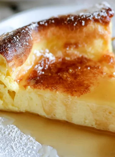Delicious and fluffy easy German pancakes served with syrup and fruit