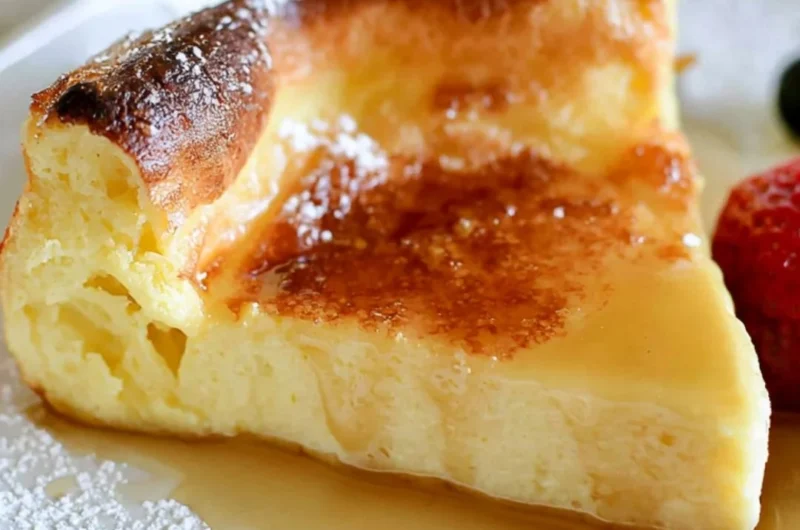 Delicious and fluffy easy German pancakes served with syrup and fruit