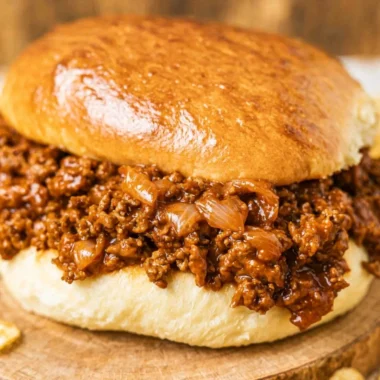 Plate of easy homemade Sloppy Joes with bun and toppings