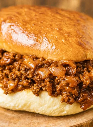Plate of easy homemade Sloppy Joes with bun and toppings