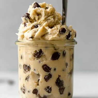Bowl of edible chocolate chip cookie dough for one with chocolate chips