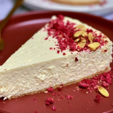 Delicious gluten-free, sugar-free diabetic cheesecake slice on a plate