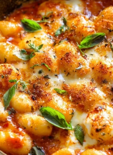 Plate of gnocchi served with tomato sauce and fresh basil
