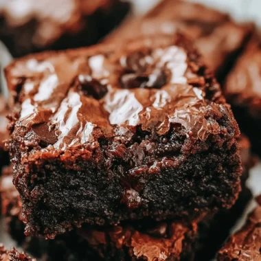 Decadent gooey fudge brownies, freshly baked and rich in chocolate flavor.