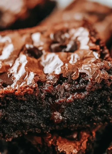 Decadent gooey fudge brownies, freshly baked and rich in chocolate flavor.