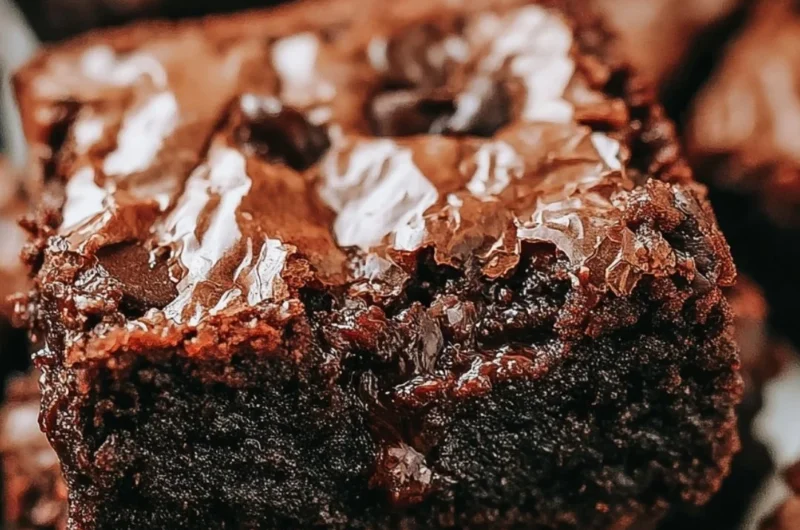 Decadent gooey fudge brownies, freshly baked and rich in chocolate flavor.