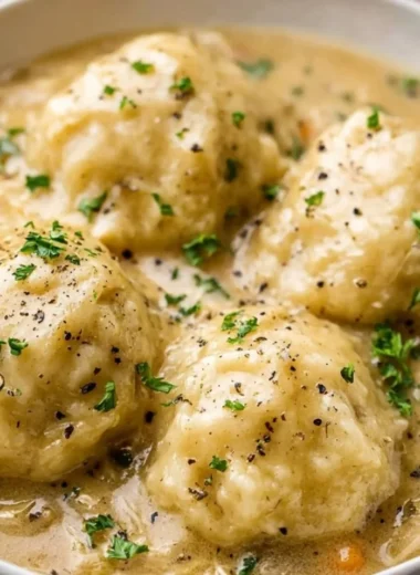 Delicious homemade chicken and dumplings served in a bowl.