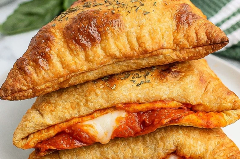Homemade pizza pockets filled with cheese and toppings