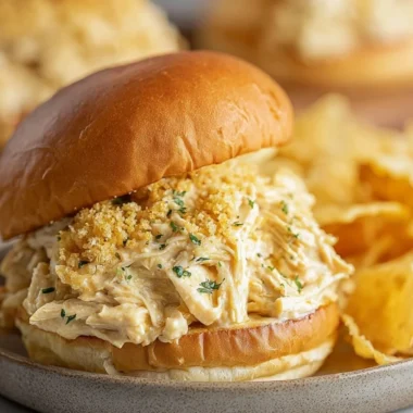 Delicious Ohio shredded chicken sandwich served with sauce and toppings