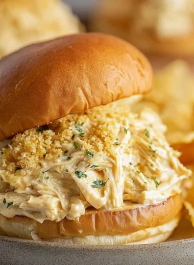 Delicious Ohio shredded chicken sandwich served with sauce and toppings