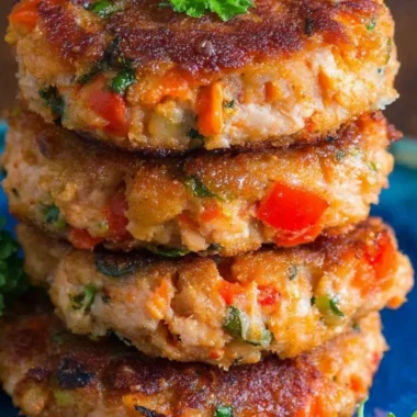 Delicious homemade salmon patties served with fresh garnish.