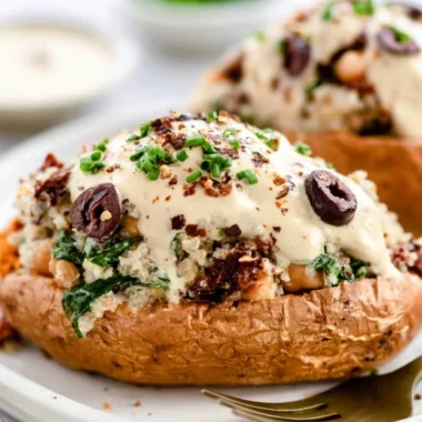 Vegan stuffed sweet potatoes filled with nutritious ingredients for a healthy meal.