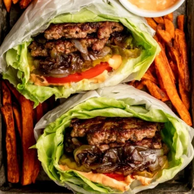 Whole30 compliant In-N-Out Burgers served with fresh ingredients