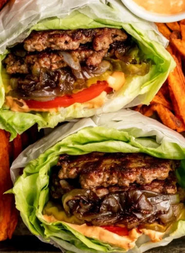 Whole30 compliant In-N-Out Burgers served with fresh ingredients