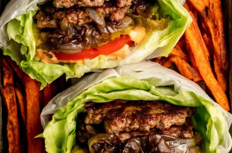 Whole30 compliant In-N-Out Burgers served with fresh ingredients