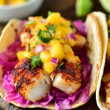 Delicious blackened fish tacos served with fresh toppings