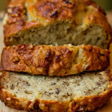 Delicious Bourbon Banana Walnut Bread with walnuts and bananas, showcasing its gourmet appeal.