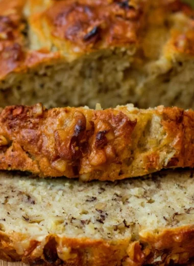 Delicious Bourbon Banana Walnut Bread with walnuts and bananas, showcasing its gourmet appeal.