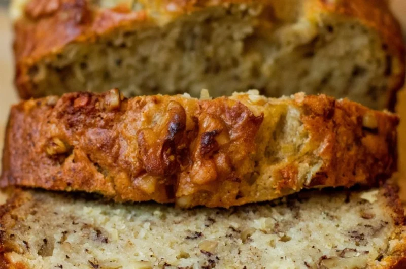 Delicious Bourbon Banana Walnut Bread with walnuts and bananas, showcasing its gourmet appeal.