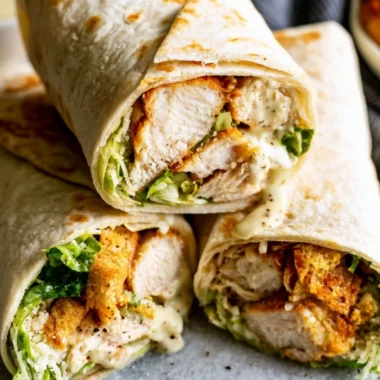 Delicious Chicken Caesar Wrap with grilled chicken, lettuce, and Caesar dressing