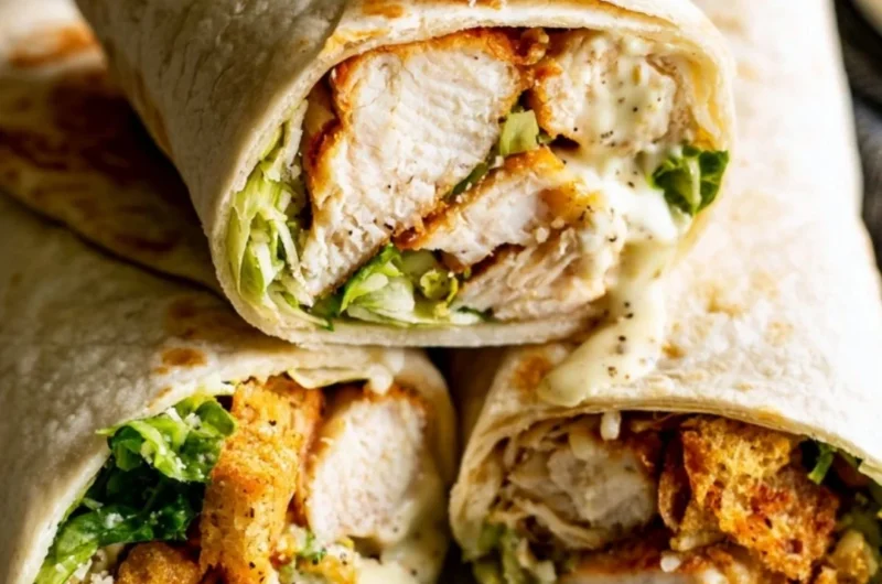 Delicious Chicken Caesar Wrap with grilled chicken, lettuce, and Caesar dressing