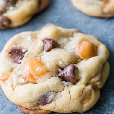 Chocolate chip salted caramel cookies fresh out of the oven