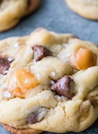 Chocolate chip salted caramel cookies fresh out of the oven