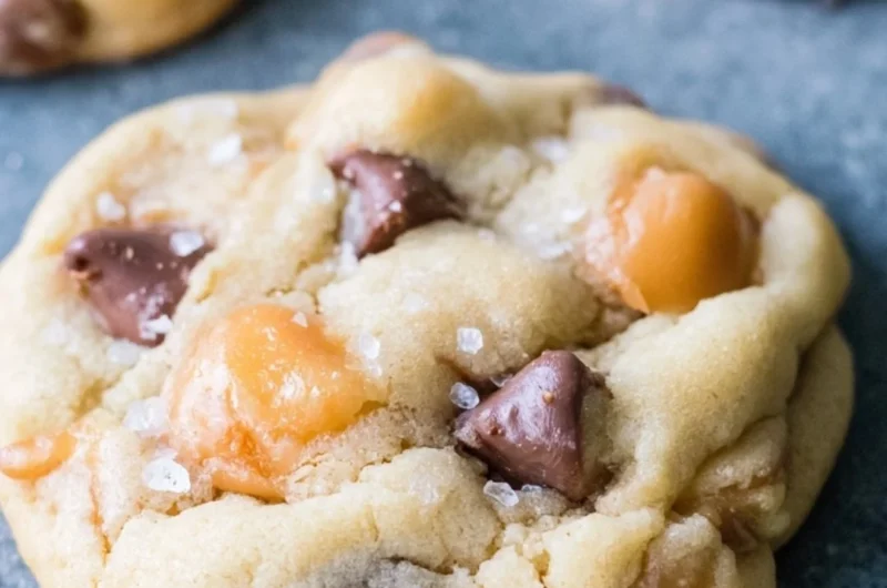 Chocolate chip salted caramel cookies fresh out of the oven