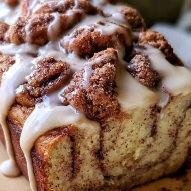 Freshly baked cinnamon roll banana bread with a cinnamon swirl