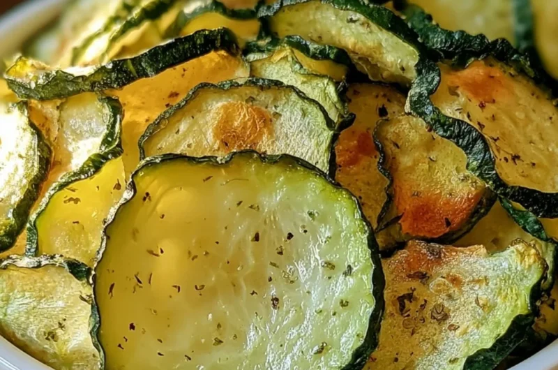 Crunchy ranch cucumber chips recipe on a wooden table