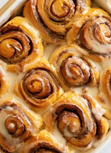Delicious Heavy Whipping Cream Cinnamon Rolls topped with creamy icing