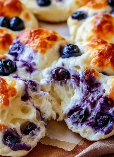 High Protein Blueberry Cloud Bread topped with fresh blueberries