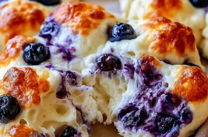 High Protein Blueberry Cloud Bread topped with fresh blueberries