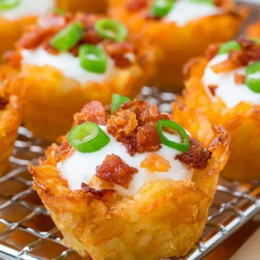 Delicious loaded tater tots topped with cheese and bacon