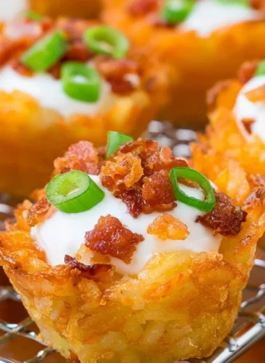 Delicious loaded tater tots topped with cheese and bacon