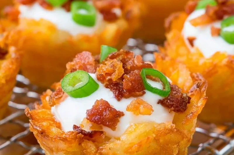 Delicious loaded tater tots topped with cheese and bacon