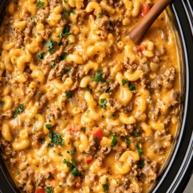 Delicious slow cooker hamburger helper in a bowl ready to serve