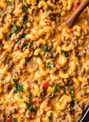 Delicious slow cooker hamburger helper in a bowl ready to serve